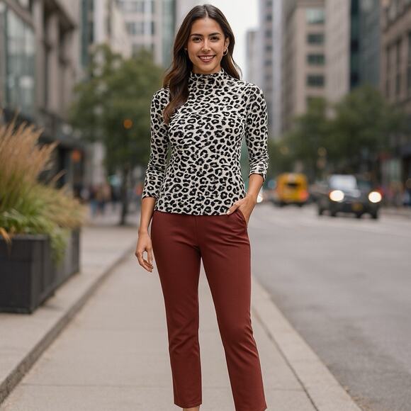Andrews Marc New York Top Women's Size Medium Animal Print Fitted 3/4 Sleeve - Picture 1 of 8